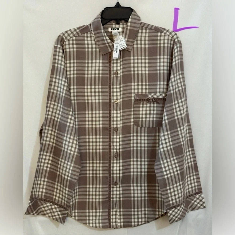 PINK Brown & Cream Plaid Men's Casual Button-Down Shirt